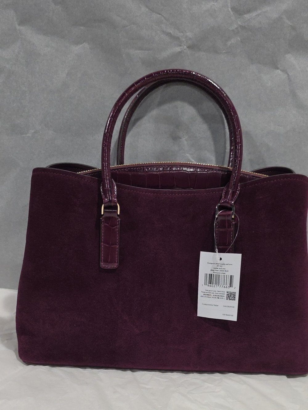 Kate Spade Thompson Street Suede And Croc Embossed Satchel Bag, Deep Cherry - Picture 8 of 13